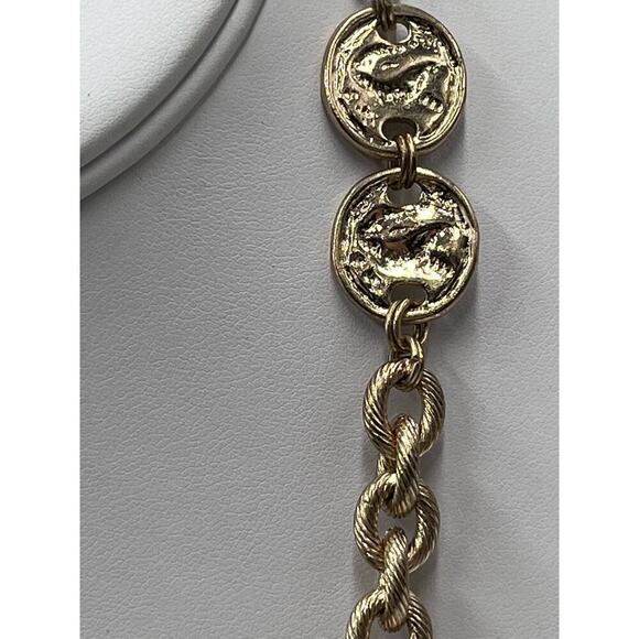 Chicos Chain Link Coin Station Round Rhinestone accent Pendant Necklace - Picture 4 of 12